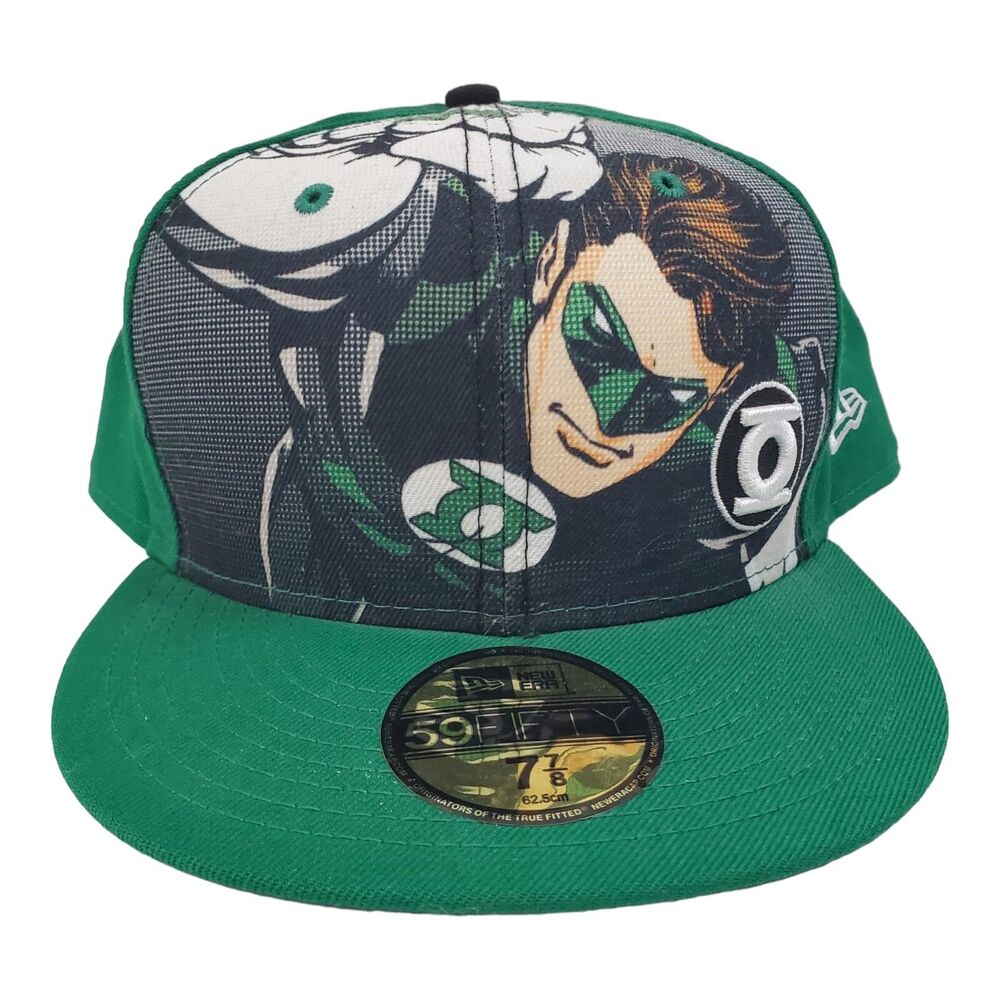 GREEN LANTERN Hat 7 7/8 Green NEW ERA Graphic Print Embroidered Logo Fitted